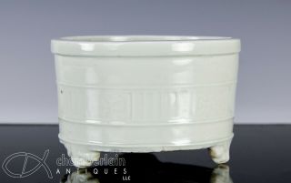 Antique Chinese White Glazed Porcelain Censer with Molded Design - 1700 ' s 3