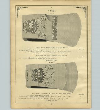 1890 Paper Ad Keen Kutter Axe Axes Hollow Bevel Phantom