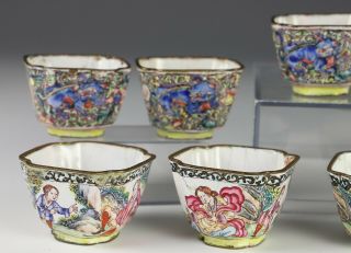 Group of 8 Antique Chinese Peking Beijing Enamel Cups with Westererns,  Lions 2