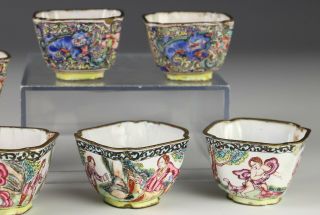 Group of 8 Antique Chinese Peking Beijing Enamel Cups with Westererns,  Lions 3