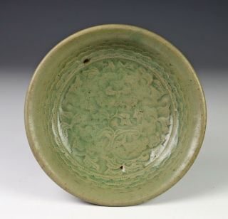 Antique Chinese Longquan Celadon Glazed Molded Dish - Ming Dynasty