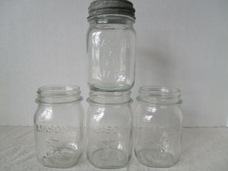 Vintage Star Mason Jars - 4 Square Pints - One With Zinc Lid