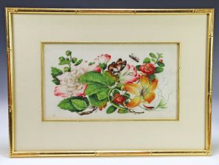 Set of Four Antique Chinese Rice Pith Paper Paintings with Flowers 4