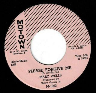 Mary Wells 45 Bye Bye Baby/please Forgive Me Motown M - Orig Northern Soul R&b