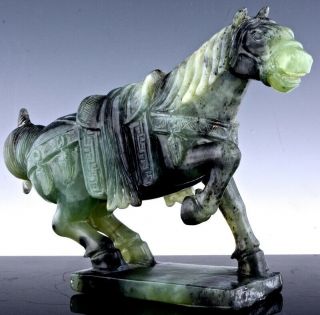 Old Chinese Carved Jade Green Hardstone Imperial Horse Figure Study Statue