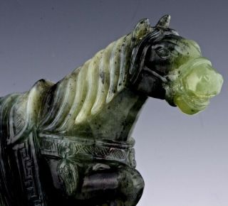 OLD CHINESE CARVED JADE GREEN HARDSTONE IMPERIAL HORSE FIGURE STUDY STATUE 5