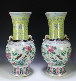 Large Pair Antique Chinese Porcelain Vases With Flowers And Butterflies