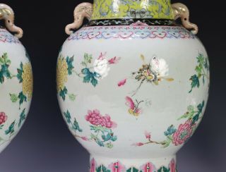 Large Pair Antique Chinese Porcelain Vases with Flowers and Butterflies 5