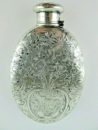 Rare Antique Tiffany & Co.  Solid Engraved Sterling Silver Hip / Liquor Flask