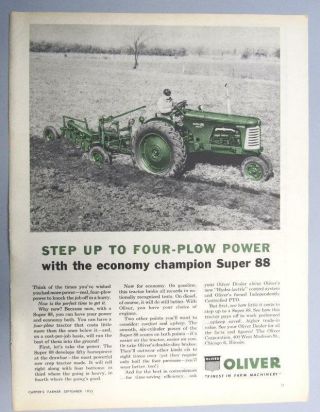 Dated 1955 Oliver 88 Tractor Ad Step Up To 4 Plow Power