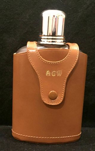 Leather Wrapped Glass Whiskey Flask With Shot Glass Cap Monogrammed Agw