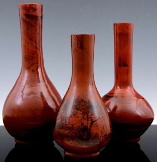 Estate Coll.  3 Very Rare Chinese Qing Dynasty Realgar Glass Bottle Vases