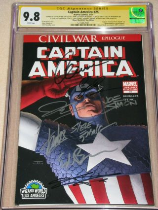 Captain America 25 Cgc 9.  8 Ss Signed By Stan Lee Joe Simon Chris Evans Avengers