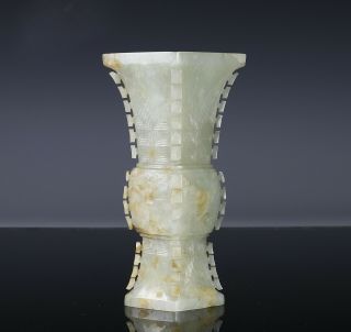 Antique Chinese Carved Nephrite Jade Gu Vase with Archaistic Design 2