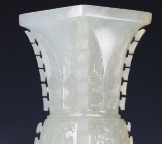 Antique Chinese Carved Nephrite Jade Gu Vase with Archaistic Design 8