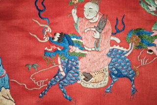 Vintage Oriental Silk Embroidery Panel Figures,  Lion - Museum Deaccession 3
