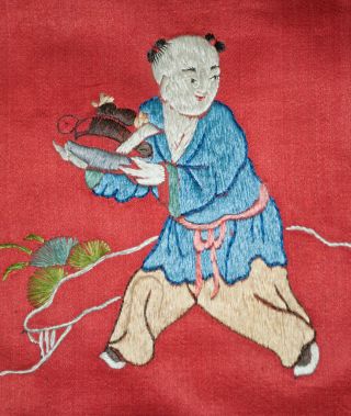 Vintage Oriental Silk Embroidery Panel Figures,  Lion - Museum Deaccession 4