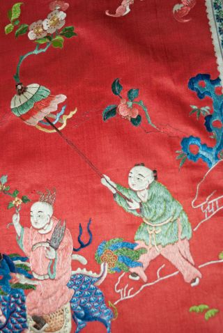 Vintage Oriental Silk Embroidery Panel Figures,  Lion - Museum Deaccession 5