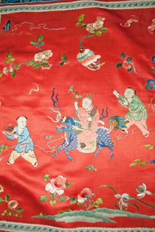 Vintage Oriental Silk Embroidery Panel Figures,  Lion - Museum Deaccession 7