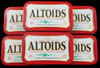 6 Matched,  Empty & Cleaned Altoids Peppermint Tins,