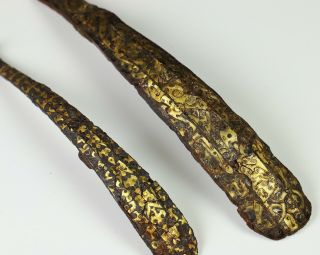Two Antique Chinese Iron Silver and Gold Belt Hooks - Warring States Period 4