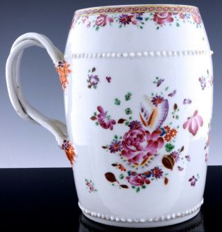 Large 18thc Chinese Qianlong Famille Rose Porcelain Tankard Beer Stein Mug