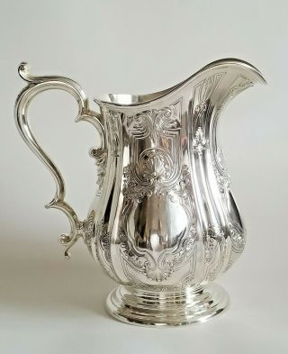 Large Antique American Sterling Silver Repousse Water Pitcher Durgin