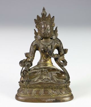 Small Antique Chinese Tibetan Bronze Statue Of Seated Buddha