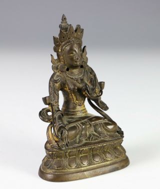 Small Antique Chinese Tibetan Bronze Statue of Seated Buddha 2
