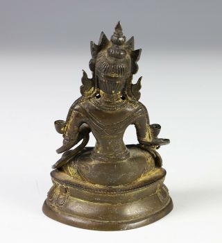 Small Antique Chinese Tibetan Bronze Statue of Seated Buddha 5
