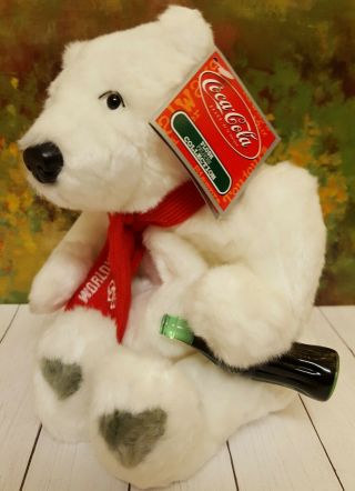 " Coca Cola " Polar Bear Plush Worldwide Olympic Partner W/ Coke Bottle 8 " Seated