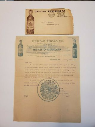 Vintage 1910 Herb - O Phosa Co.  Letter And Envelope Drink Herb - O Modox Co.  Moxie