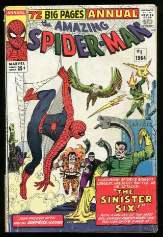 1964 Marvel Comics Spider - Man Annual 1 1st Sinister Six Ditko Lee Key