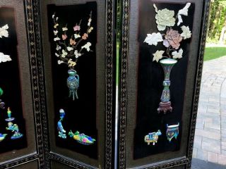 CHINESE STONE CANTON ENAMEL SILVER IMPERIAL PRECIOUS OBJECT LACQUER FLOOR SCREEN 5