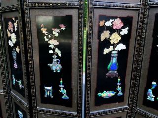 CHINESE STONE CANTON ENAMEL SILVER IMPERIAL PRECIOUS OBJECT LACQUER FLOOR SCREEN 6