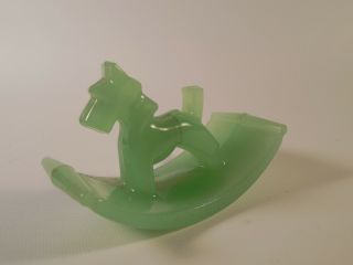 Jadeite Green Glass Scotty Dog Rocking Horse Style Figurine Art Glass Deco Piece