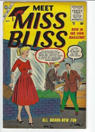 Meet Miss Bliss 3 Golden Age Comic Sept 1955 Stan Lee Hartley Gga Vg 4.  0