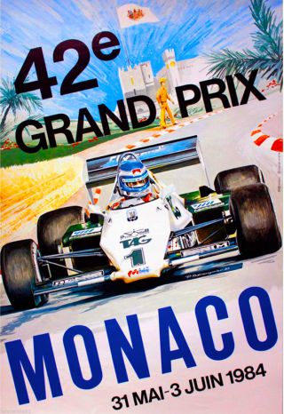 1984 42th Monaco Grand Prix Automobile Race Car Advertisement Vintage Poster