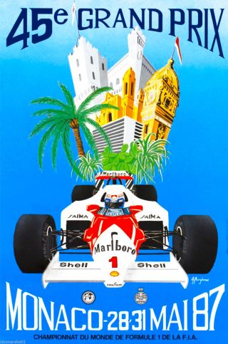 1987 45th Monaco Grand Prix Automobile Race Car Advertisement Vintage Poster