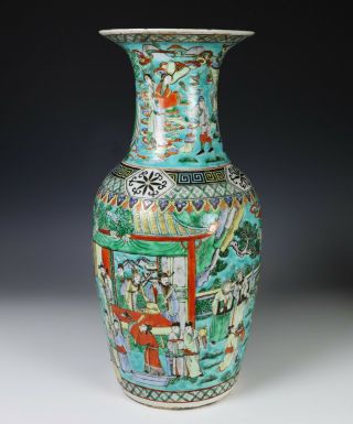 Large Antique Chinese Porcelain Vase With Colorful Scene Of Figures - 19c