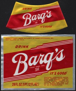 Vintage Soda Pop Bottle Label Barqs Sr Orleans La Old Stock Nrmt