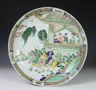 Large Antique Chinese Famille Verte Porcelain Charger Plate