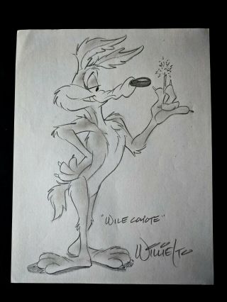 Willie Ito Signed Wile E Coyote Hand Drawn Convention Art 8 " X11 "