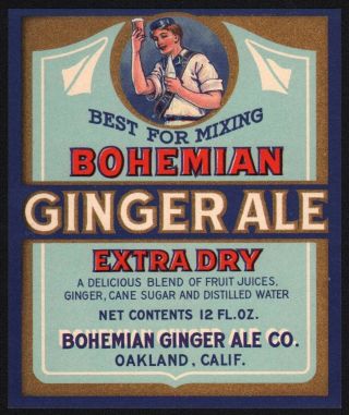 Vintage Soda Pop Bottle Label Bohemian Ginger Ale Boy Picture Oakland California