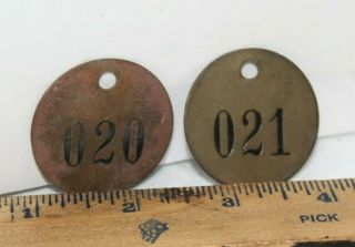 Vintage Brass Tag 20 & 21 Cow Tag Brass Metal Cattle Tag Keychain Fob 1.  5 "
