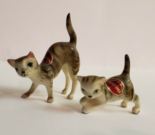 Set Of 2 Cats Vintage Bone China Miniature Figurines Made In Japan Kitties Meow