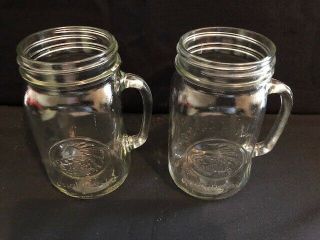 2 - Collectible Clear Glass Golden Harvest Mason Drinking Jar With Handle 24 Oz.