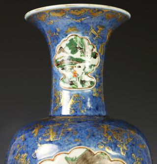 Large Antique Chinese Powder Blue Vase with Famille Verte Panels 8