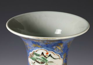 Large Antique Chinese Powder Blue Vase with Famille Verte Panels 9