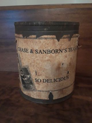 Rare Label Intact Antique Tea Tin Can Chase & Sanborn 